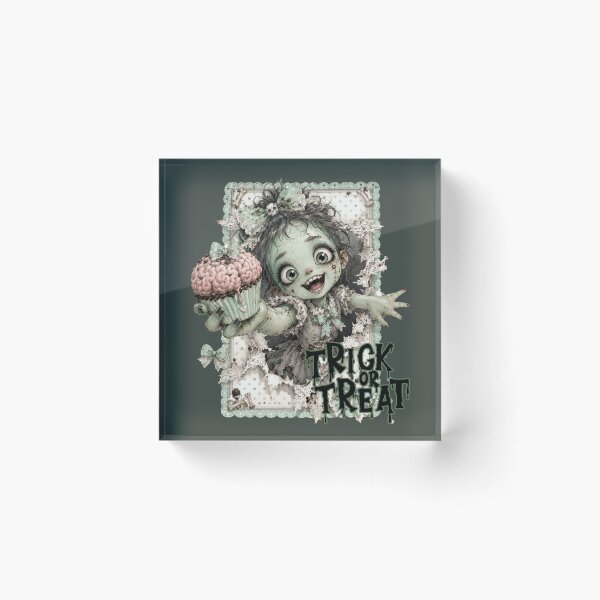 Item preview, Trick Or Treat - Cute Zombie Girl Holding a Brain Cupcake on Halloween designed and sold by Szpaku desart .