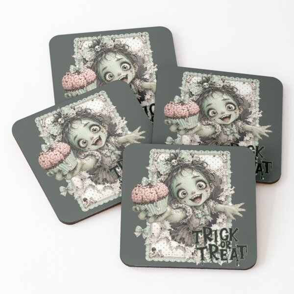 Item preview, Trick Or Treat - Cute Zombie Girl Holding a Brain Cupcake on Halloween designed and sold by Szpaku desart .