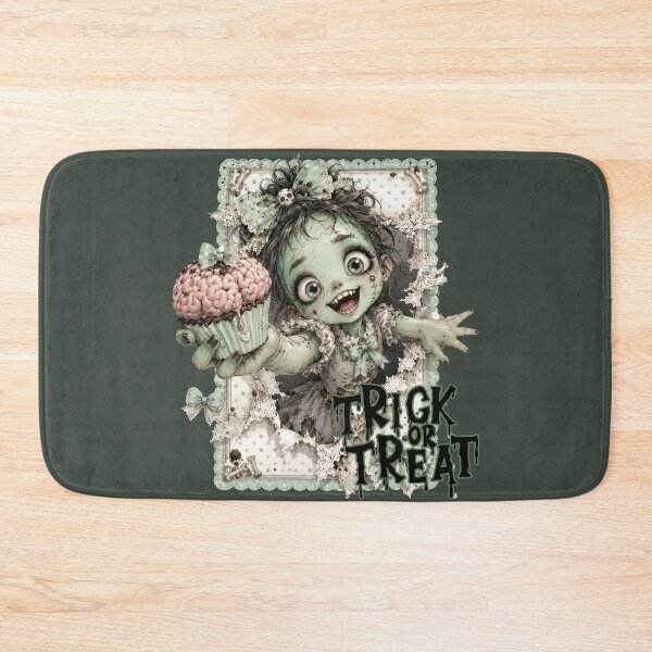 Item preview, Trick Or Treat - Cute Zombie Girl Holding a Brain Cupcake on Halloween designed and sold by Szpaku desart .