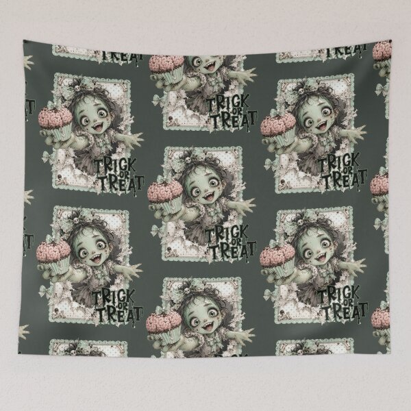 Item preview, Trick Or Treat - Cute Zombie Girl Holding a Brain Cupcake on Halloween designed and sold by Szpaku desart .