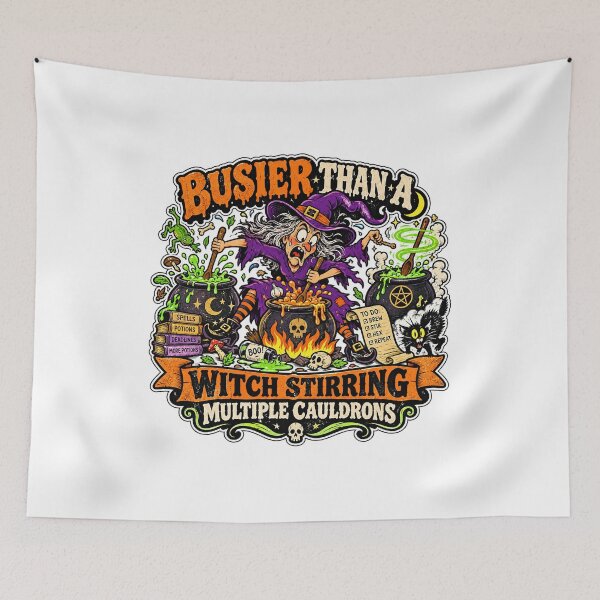 Item preview, BUSIER THAN A WITCH STIRRING MULTIPLE CAULDRONS designed and sold by WheelieGdArt.