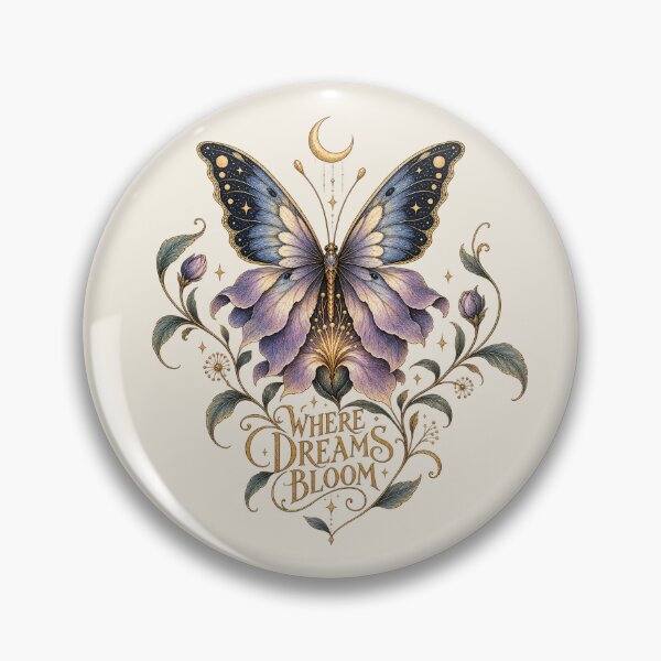 Item preview, Where Dreams Bloom – Original Butterfly & Moon Botanical Illustration designed and sold by dannydesignerco.