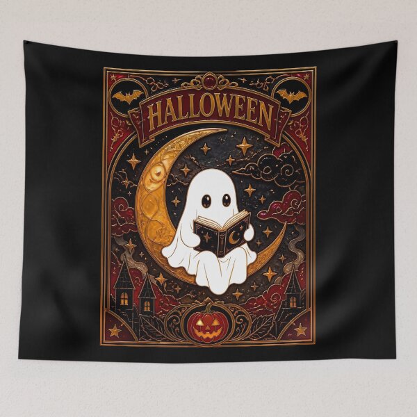 Item preview, Vintage Halloween Ghost Reading Ornate Gothic Dark Academia Wall Decor Art designed and sold by FaizArtShop.