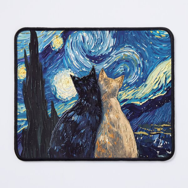 Item preview, Starry Night Black And White Cat Couple Impressionist Whimsical Night Sky Wall Decor designed and sold by FaizArtShop.