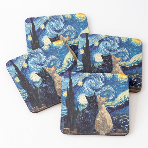 Item preview, Starry Night Black And White Cat Couple Impressionist Whimsical Night Sky Wall Decor designed and sold by FaizArtShop.