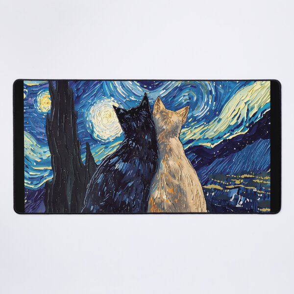 Item preview, Starry Night Black And White Cat Couple Impressionist Whimsical Night Sky Wall Decor designed and sold by FaizArtShop.