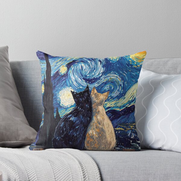 Item preview, Starry Night Black And White Cat Couple Impressionist Whimsical Night Sky Wall Decor designed and sold by FaizArtShop.