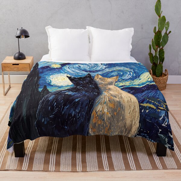 Item preview, Starry Night Black And White Cat Couple Impressionist Whimsical Night Sky Wall Decor designed and sold by FaizArtShop.