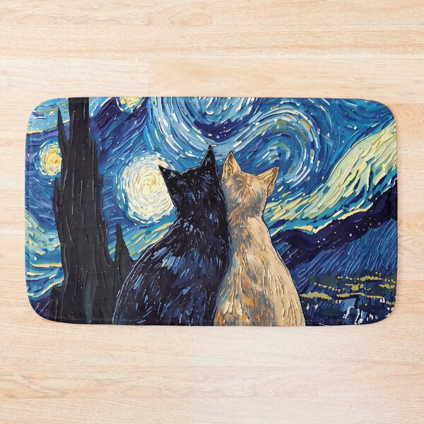 Item preview, Starry Night Black And White Cat Couple Impressionist Whimsical Night Sky Wall Decor designed and sold by FaizArtShop.