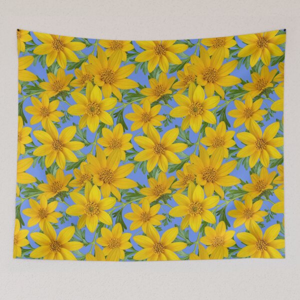 Item preview, Sunny Yellow Flowers Coreopsis on Blue 6a91ee designed and sold by Art in My Loft.