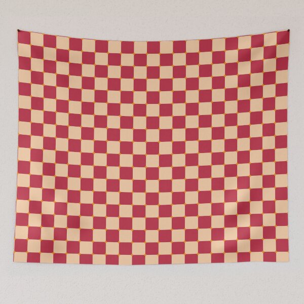 Item preview, Mid-century modern retro cube checkered grid in raspberry red cream designed and sold by PrettywithColor.