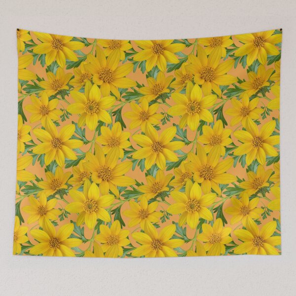 Item preview, Sunny Yellow Flowers Coreopsis on Orange f1a445 designed and sold by Art in My Loft.