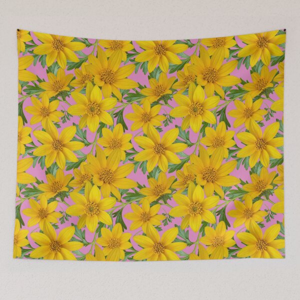 Item preview, Sunny Yellow Flowers Coreopsis on Pink e48bc3 designed and sold by Art in My Loft.