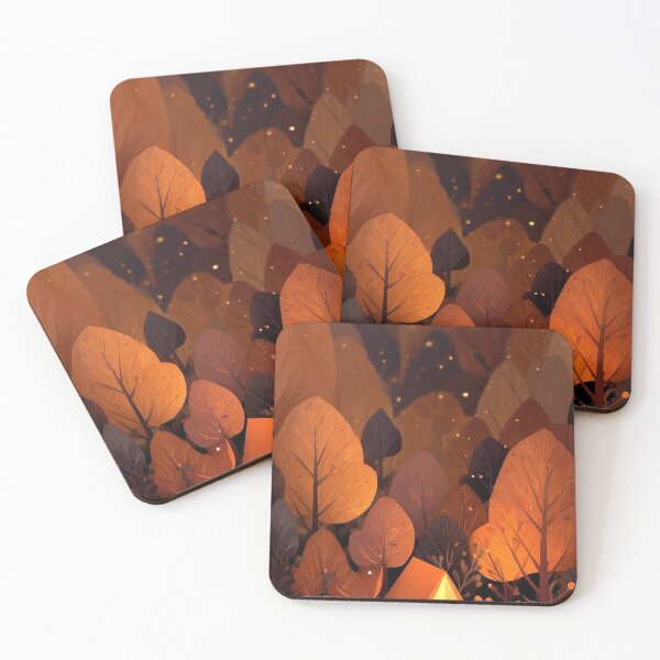 Item preview, Cozy Autumn Camping Night with Tent and Campfire — Warm Forest Fireflies Art designed and sold by LYAN-STORE.