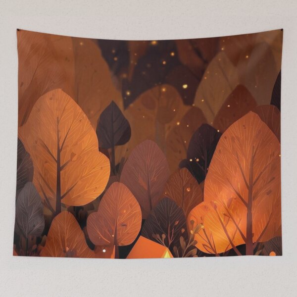 Item preview, Cozy Autumn Camping Night with Tent and Campfire — Warm Forest Fireflies Art designed and sold by LYAN-STORE.