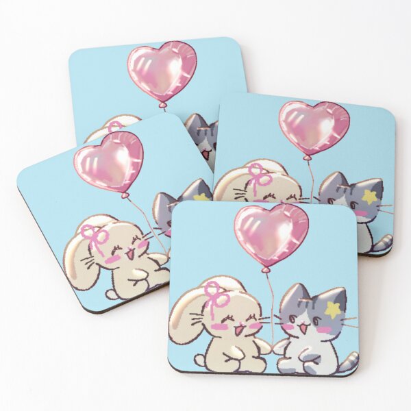Item preview, Kawaii Bunny and Cat Pink Heart Balloon designed and sold by Nerocatish.