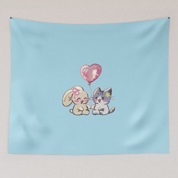 Item preview, Kawaii Bunny and Cat Pink Heart Balloon designed and sold by Nerocatish.
