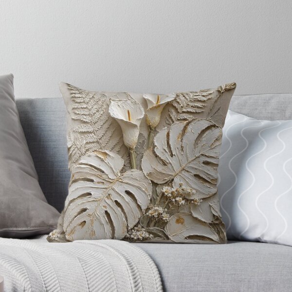 Item preview, Textured 3D Plaster Monstera and Calla Lily Botanical Relief Art designed and sold by ShieldRockPrints.
