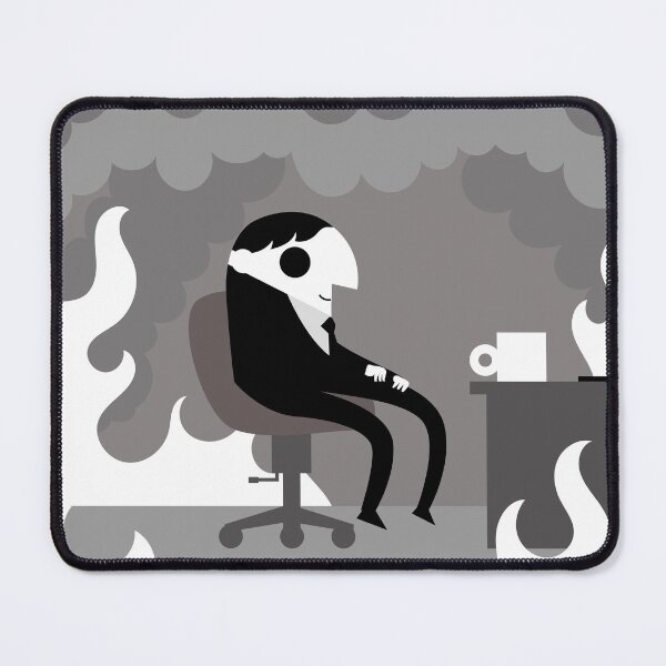 Item preview, happy office worker surrounded by flames in a burning workplace designed and sold by matintheworld ( delcarmat ).