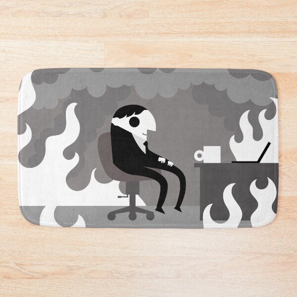 Item preview, happy office worker surrounded by flames in a burning workplace designed and sold by matintheworld ( delcarmat ).