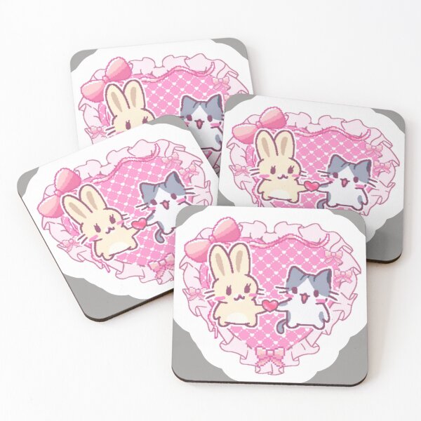 Item preview, Kawaii Bunny and Cat Pink Lace Heart designed and sold by Nerocatish.
