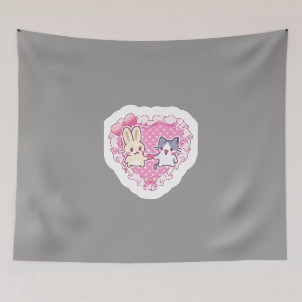 Item preview, Kawaii Bunny and Cat Pink Lace Heart designed and sold by Nerocatish.