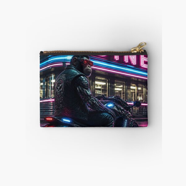 Item preview, Cyberpunk Biker Chimp – Futuristic Neon Diner Art designed and sold by LazyDayzCo.