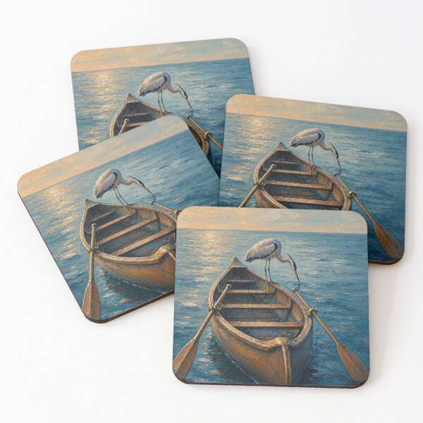 Item preview, Great Blue Heron on Wooden Rowboat Oil Painting designed and sold by ShieldRockPrints.