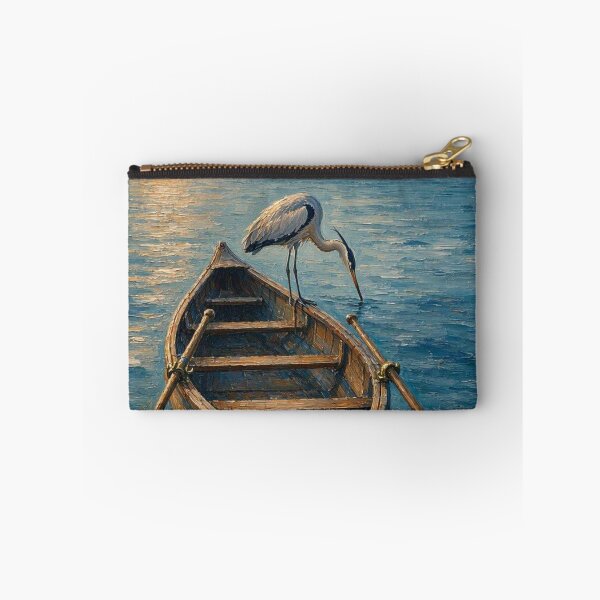 Item preview, Great Blue Heron on Wooden Rowboat Oil Painting designed and sold by ShieldRockPrints.