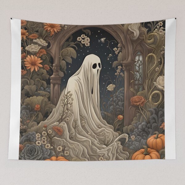 Item preview, Vintage Botanical Sheet Ghost Gothic Floral Archway Pumpkins designed and sold by Uniquely Yours.