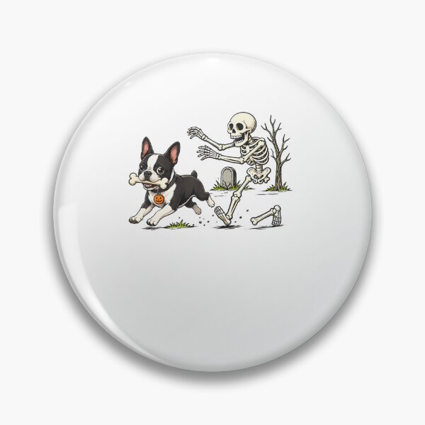 Item preview, Boston Terrier Dog Stealing Bone From Skeleton Halloween designed and sold by RealestInternet.