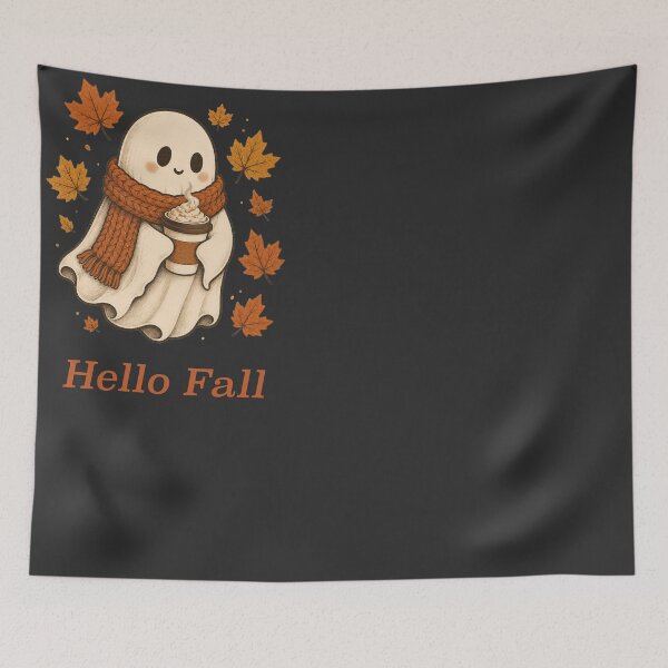 Item preview, Hello Fall Cozy Ghost with Pumpkin Spice Latte designed and sold by RetroThreadWorks.