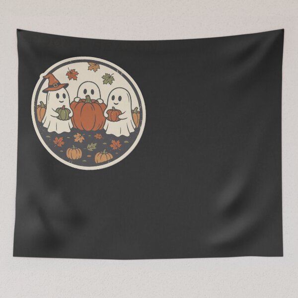 Item preview, Spooky Season Ghost Trio in the Pumpkin Patch designed and sold by RetroThreadWorks.