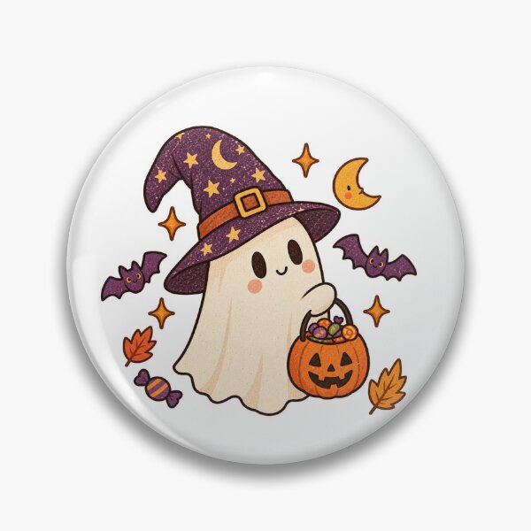 Item preview, pooky Cute Ghost in Witch Hat | Halloween Graphic Illustration designed and sold by Little Joy Market.