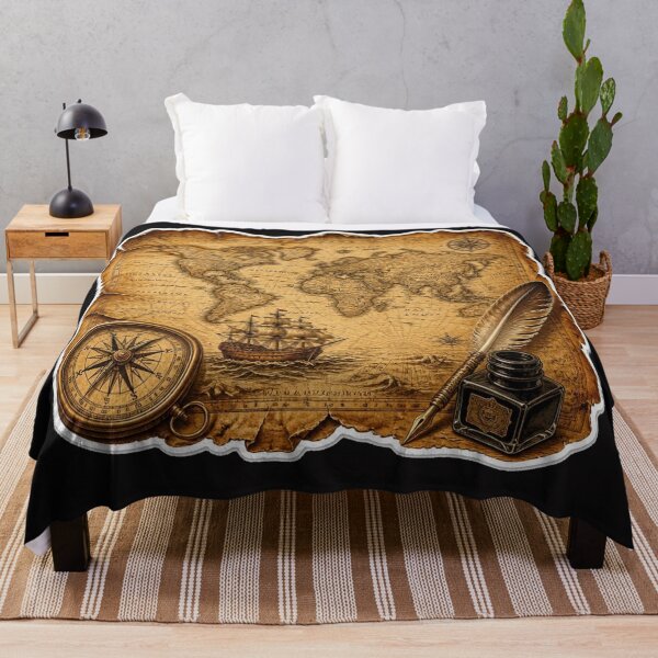 Item preview, Vintage Treasure Map Pirate Ship Compass designed and sold by MargaretPolanco.