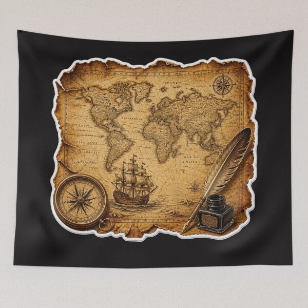 Item preview, Vintage Treasure Map Pirate Ship Compass designed and sold by MargaretPolanco.