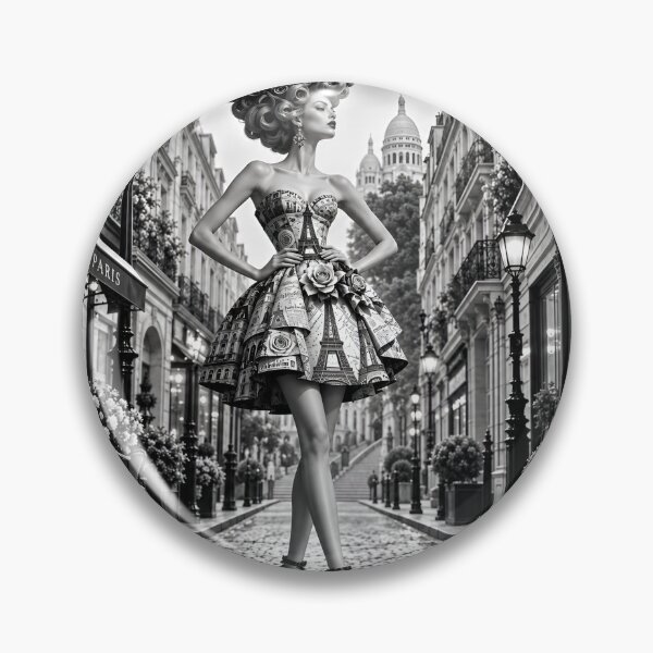 Artikelvorschau, Pariser Frau, Haute Couture, Mode, Paris, Frankreich, Schwarz-Weiß-Kunst entworfen und verkauft von IRON SIREN.