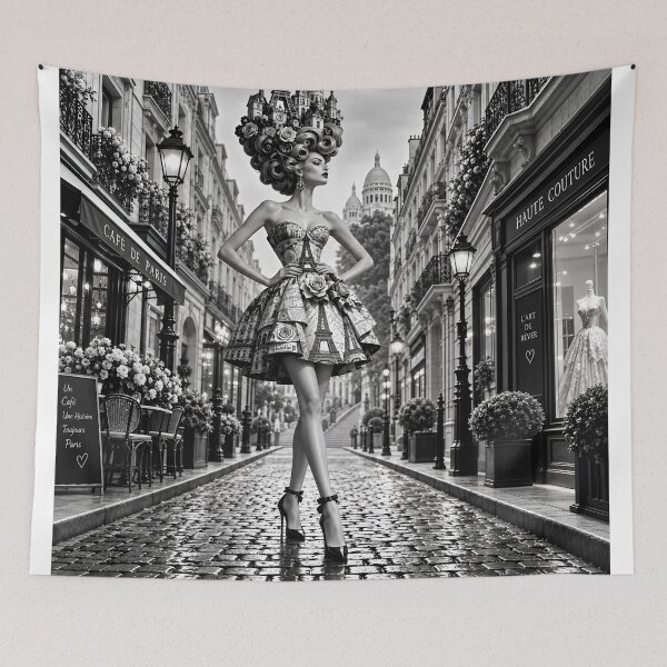 Item preview, Parisian Woman Haute Couture Fashion Paris France Black White Art designed and sold by IRON SIREN.