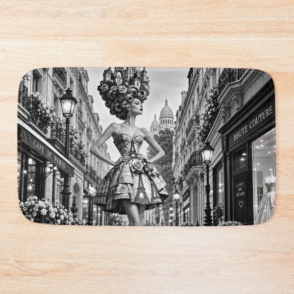 Item preview, Parisian Woman Haute Couture Fashion Paris France Black White Art designed and sold by IRON SIREN.