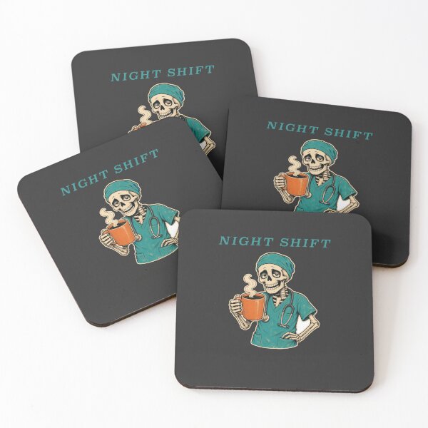 Item preview, Night Shift Skeleton Crew Nurse with Coffee designed and sold by RetroThreadWorks.