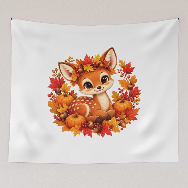 Item preview, Cute Baby Deer in Autumn Wreath designed and sold by MySthore.