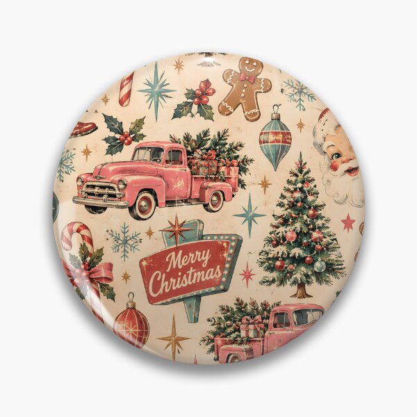 Item preview, Title Vintage Christmas Pattern Retro Pink Truck Santa Claus Seamless designed and sold by Fotografin1981.