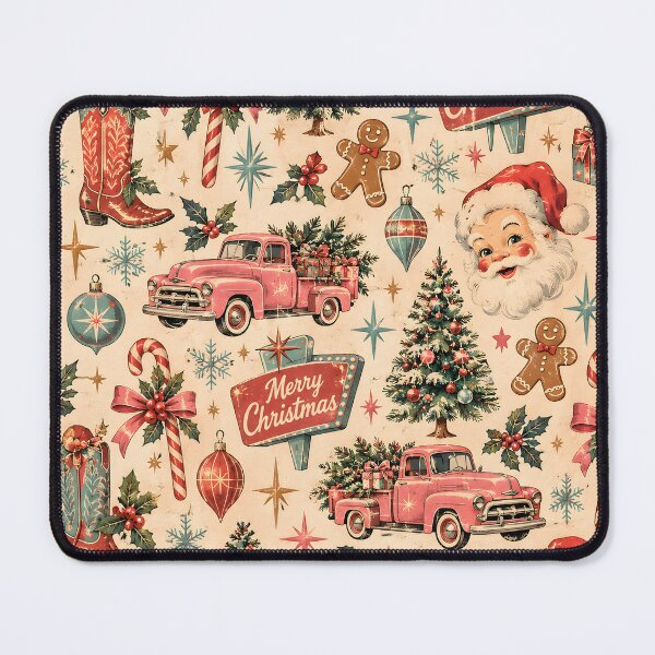 Item preview, Title Vintage Christmas Pattern Retro Pink Truck Santa Claus Seamless designed and sold by Fotografin1981.