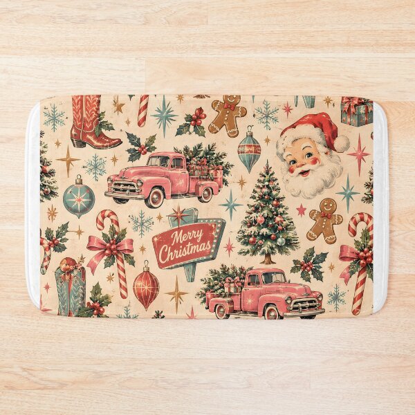Item preview, Title Vintage Christmas Pattern Retro Pink Truck Santa Claus Seamless designed and sold by Fotografin1981.