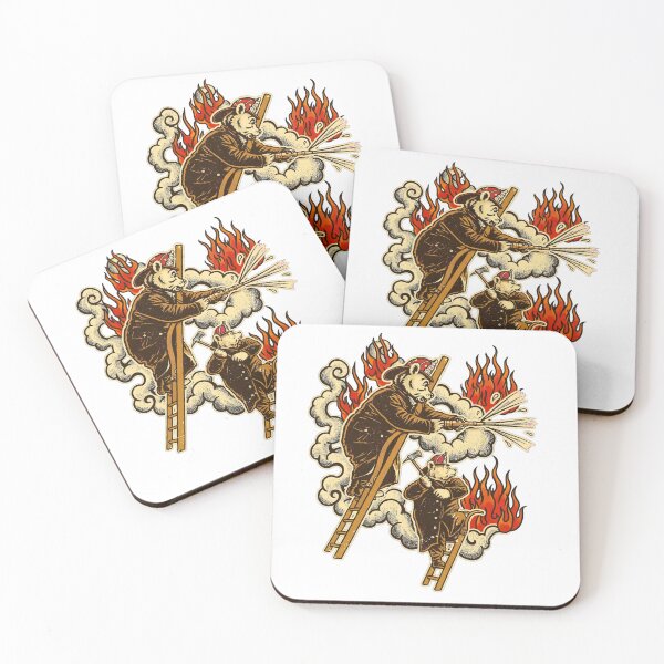 Item preview, Vintage illustration of firefighting bears fighting a fire  designed and sold by Dodecahedronpix.