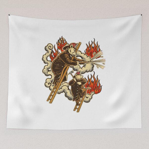 Item preview, Vintage illustration of firefighting bears fighting a fire  designed and sold by Dodecahedronpix.