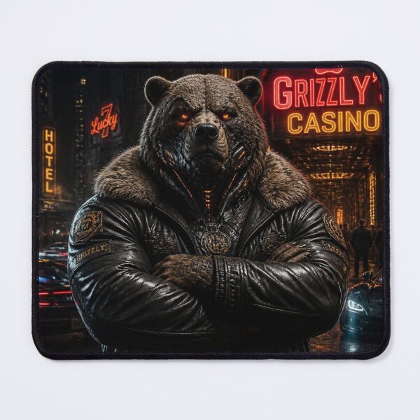 Item preview, Cyberpunk Grizzly Bear Bomber Jacket Dystopian Casino Art designed and sold by LazyDayzCo.
