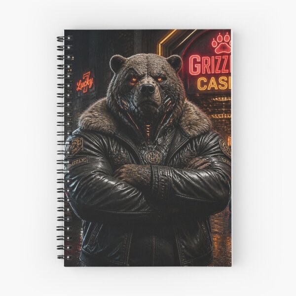 Item preview, Cyberpunk Grizzly Bear Bomber Jacket Dystopian Casino Art designed and sold by LazyDayzCo.