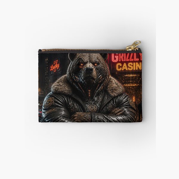 Item preview, Cyberpunk Grizzly Bear Bomber Jacket Dystopian Casino Art designed and sold by LazyDayzCo.