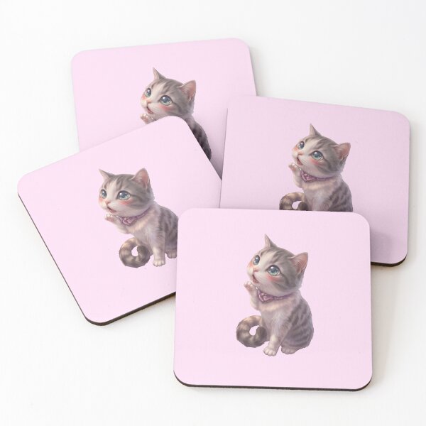 Item preview, Cute Gray Tabby Cat Licking Paw with Purple Scarf designed and sold by MoqunaDesign.
